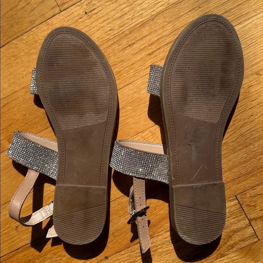Steve Madden Taupe Rhinestone Double-Strap Sandals - Picture 2 of 3
